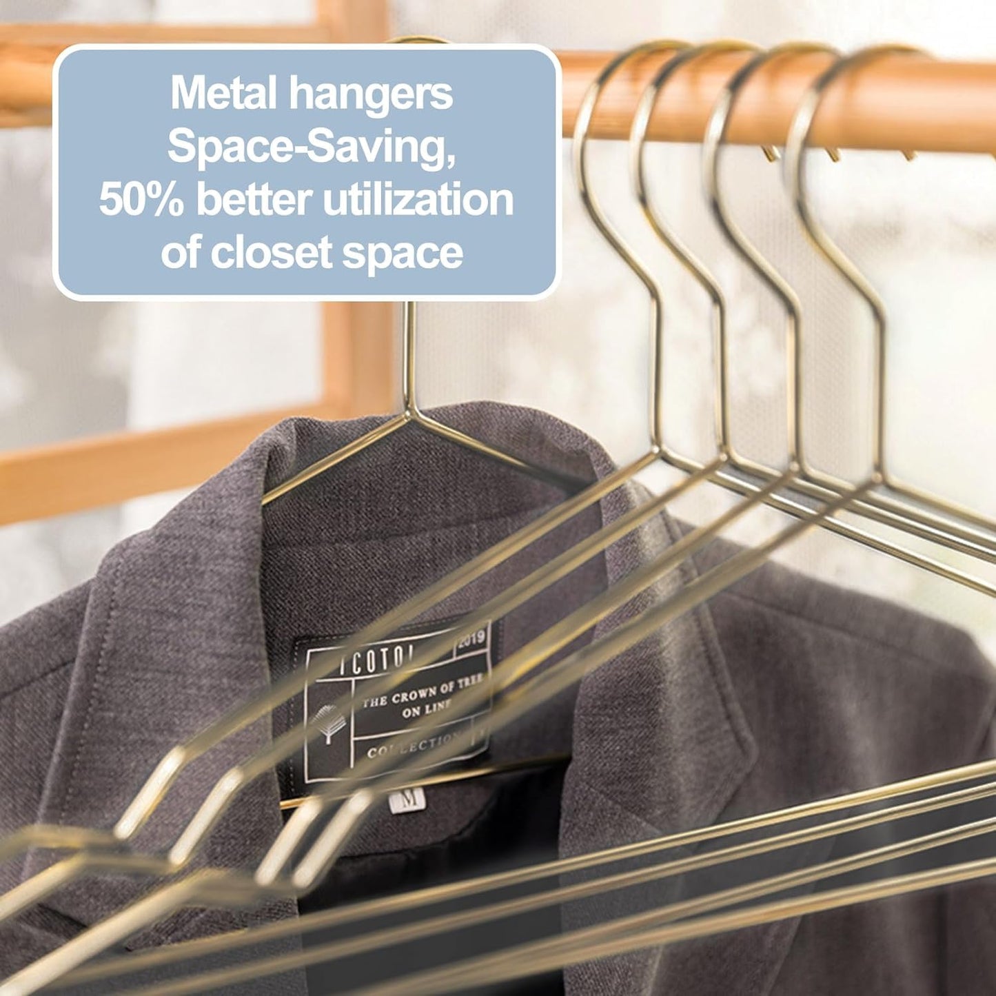 SPECILITE 42cm Gold Metal Hangers Bulk 60 Pack with Notches for Standard Size Coats, Shirts, Suits, Pants, Heavy Duty,Space Saving