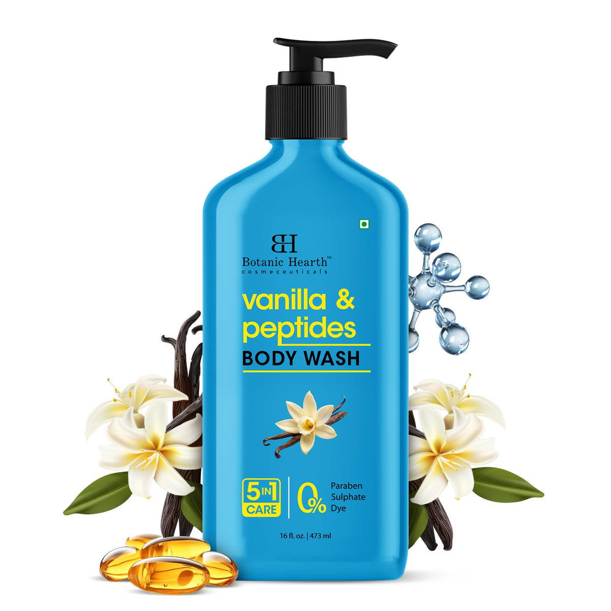 Botanic Hearth Vanilla & Peptides Body Wash ? Hydrating Shower Gel with 5 in 1 Care, Sulphate & Paraben Free, Gentle Daily Cleanser for All Skin