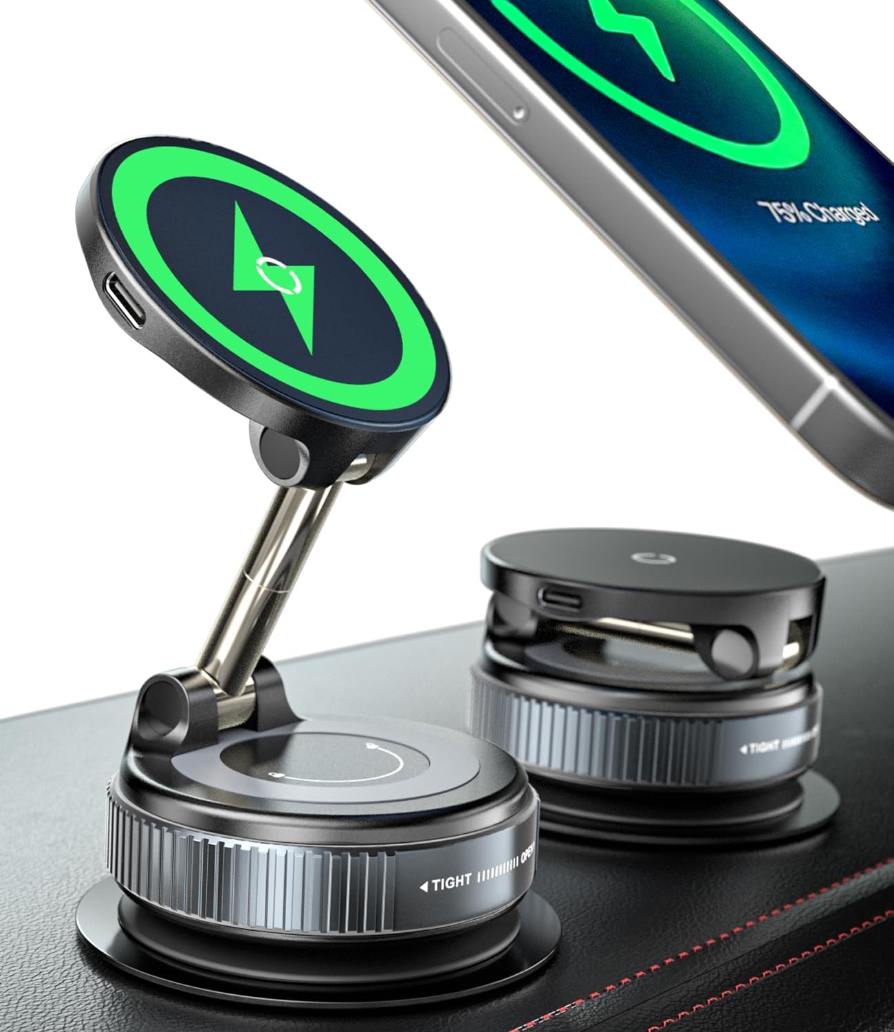 ALAFLY 15W Wireless Charger Magnetic Car Phone Holder [Vacuum Suction Cup] 360? Adjustable & Foldable Car Mount Charger for Dashboard/Windshield
