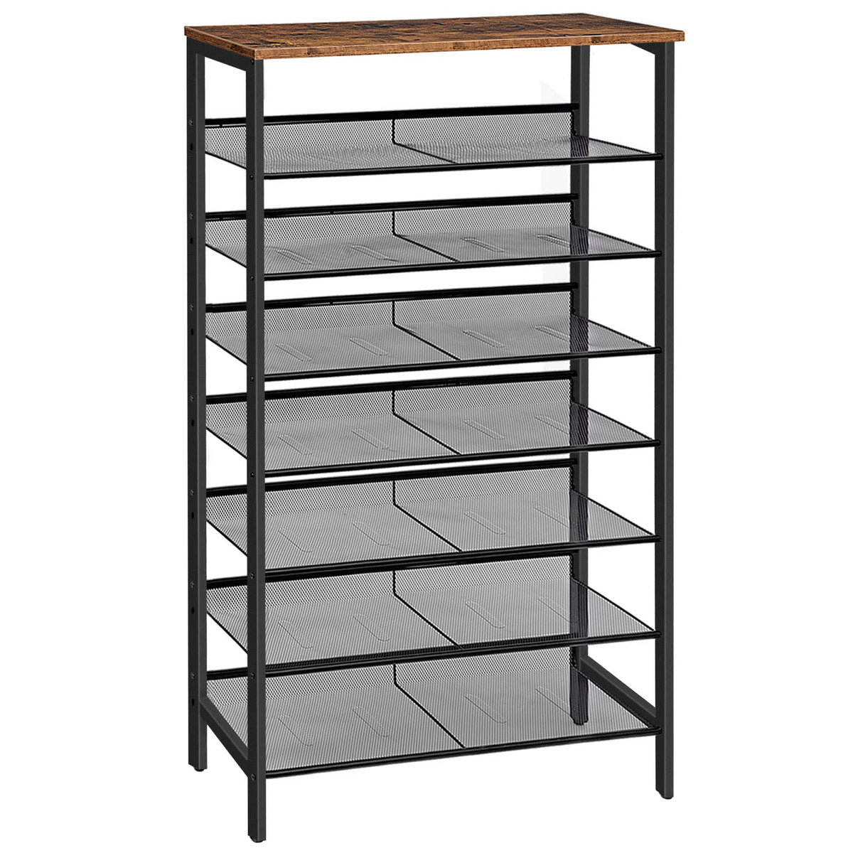 HOOBRO Shoe Rack, Large Capacity Shoe Storage, Tall Shoe Shelf for 21-28 Pairs of Shoes, Shoe Organizers, Adjustable Shelves, Rustic Brown EBF18XJ01