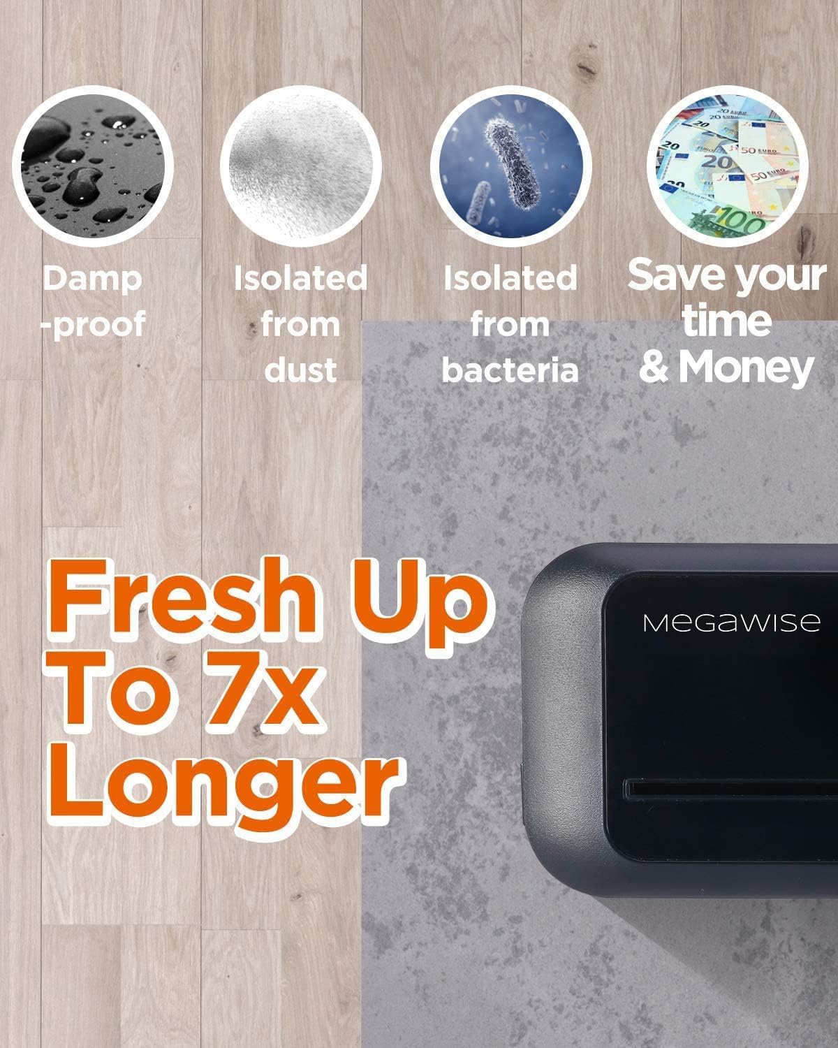 MEGAWISE Vacuum Sealer Machine, Portable Strong Suction Power Food Sealer, Bags and Cutter included with External Vacuum Function, Freshness