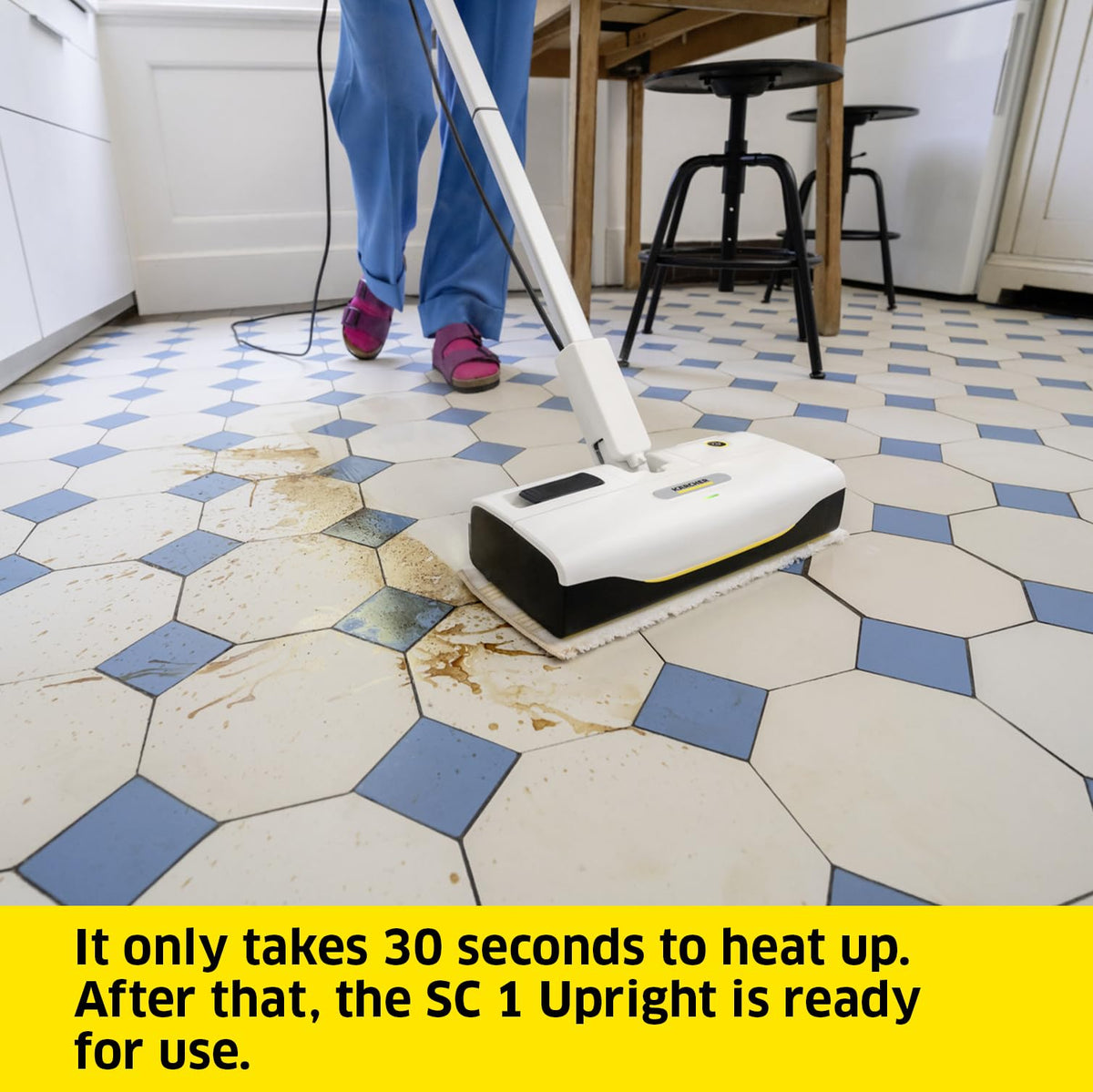Krcher SC 1 Upright Steam Mop, heat-up time: 30 s, area coverage: approx. 30 m, tank: 0.2 l, weight: 2.1 kg, EasyFix floor nozzle (Large), 2