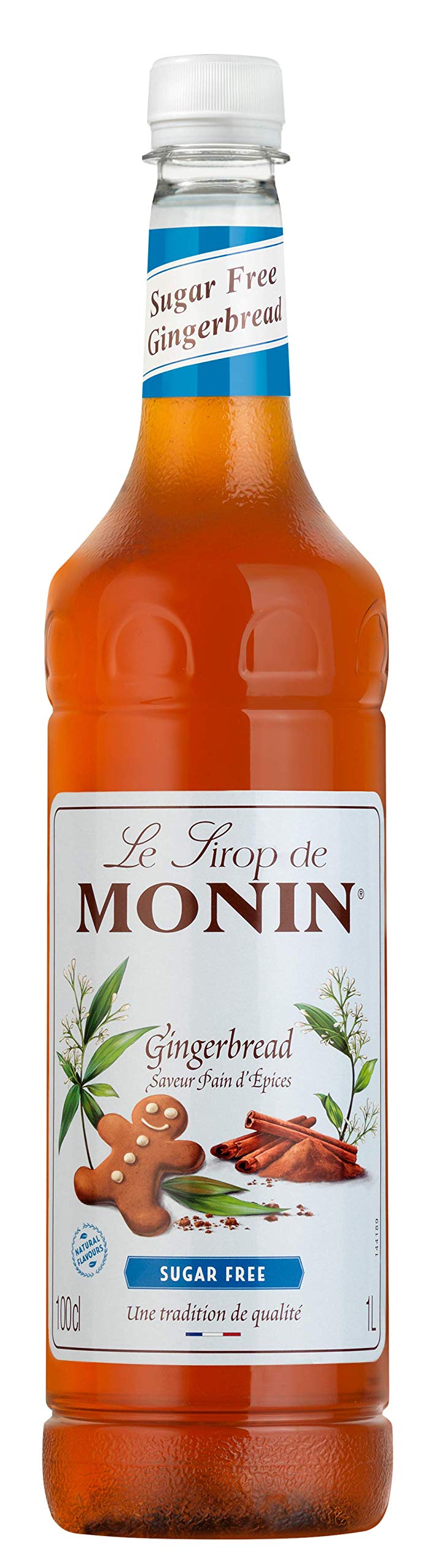 MONIN Premium Gingerbread Sugar Free syrup 1L for Coffee and Cocktails. Vegan-Friendly, Allergen-Free, 100% Natural Flavours and Colourings (Packing