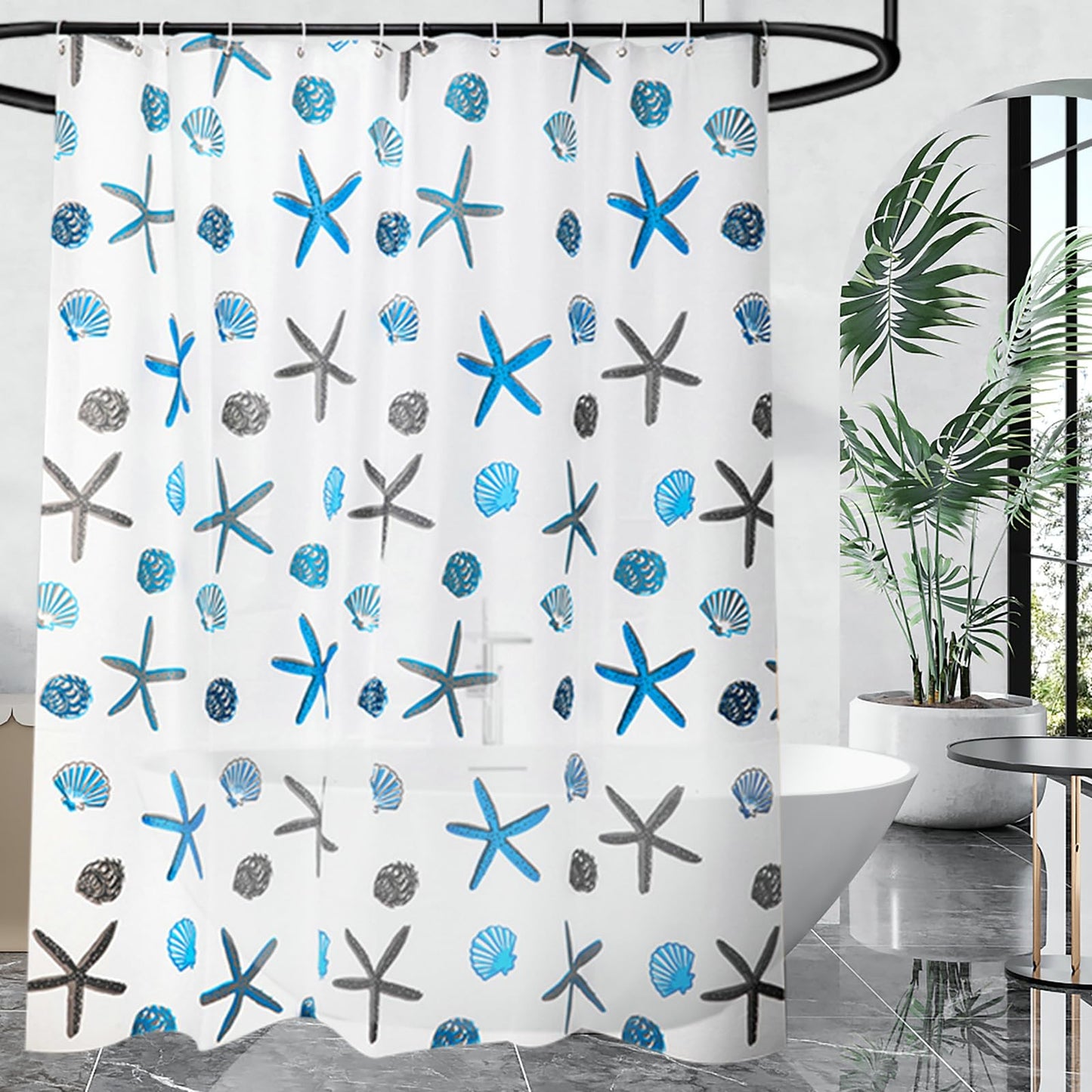Shower Curtain 300 x 200 cm Anti-Mould Shower Curtains White Blue Transparent PEVA Waterproof Antibacterial Curtain for Shower and Bath Extra Long