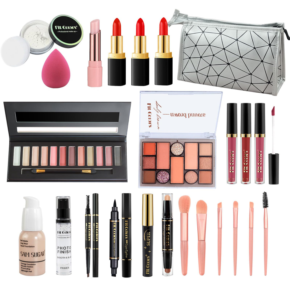 Proamate All in one Makeup Set, Cosmetic Make Up Starter Kit With Storage Bag Portable Travel Make Up Palette Eyeshadow Foundation Lip Gloss Makeup