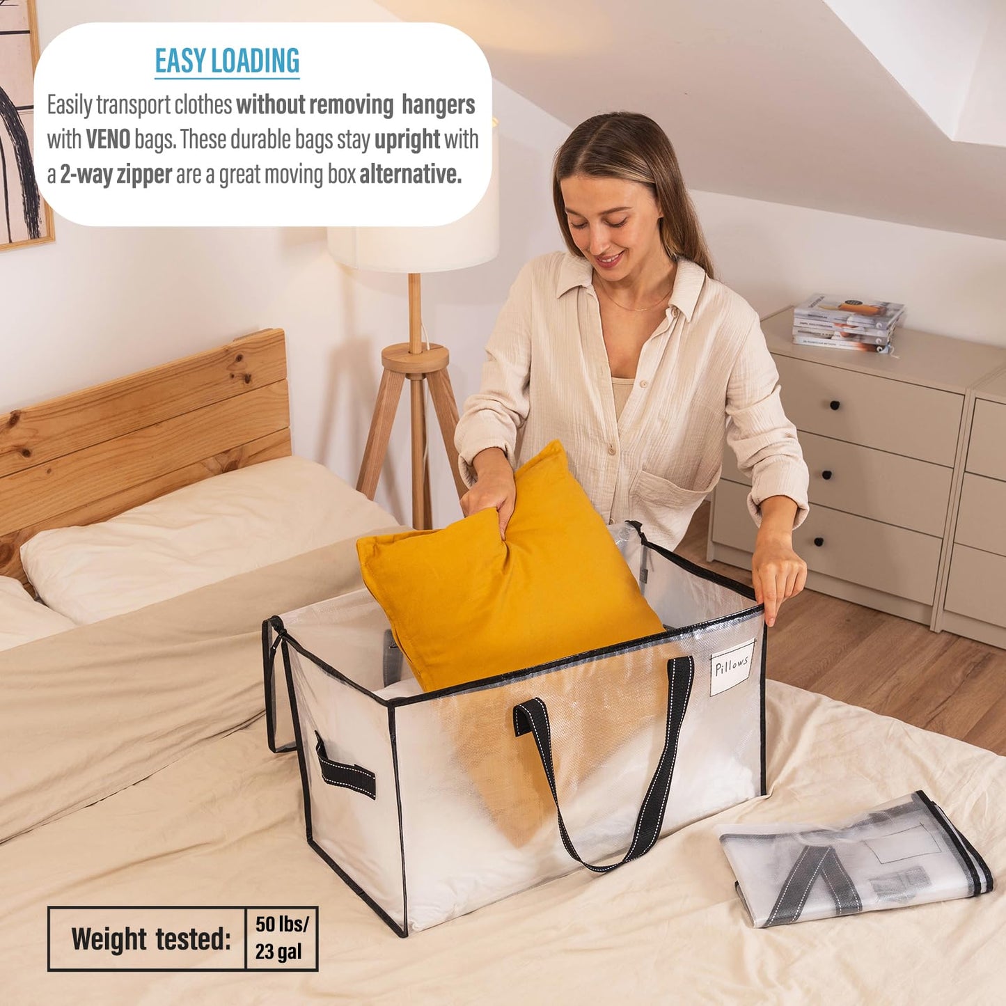 VENO 4 Pack Extra Large Moving Bags,Clothes Storage Bags for Blankets Bedding,Moving House Essentials,Waterproof Underbed Storage Packing
