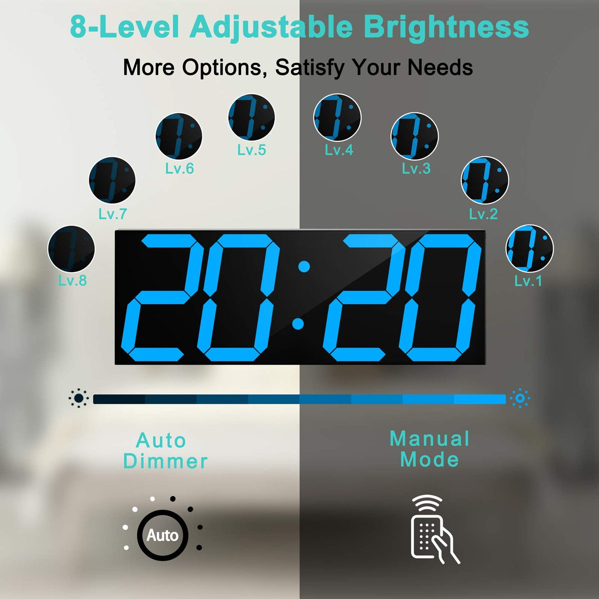 CHKOSDA Digital Wall Clock, 18" Large Wall Clock, Led Wall Clock with Countdown Timer, Calendar, Thermometer, 12/24H, Adjustable Brightness, Wall