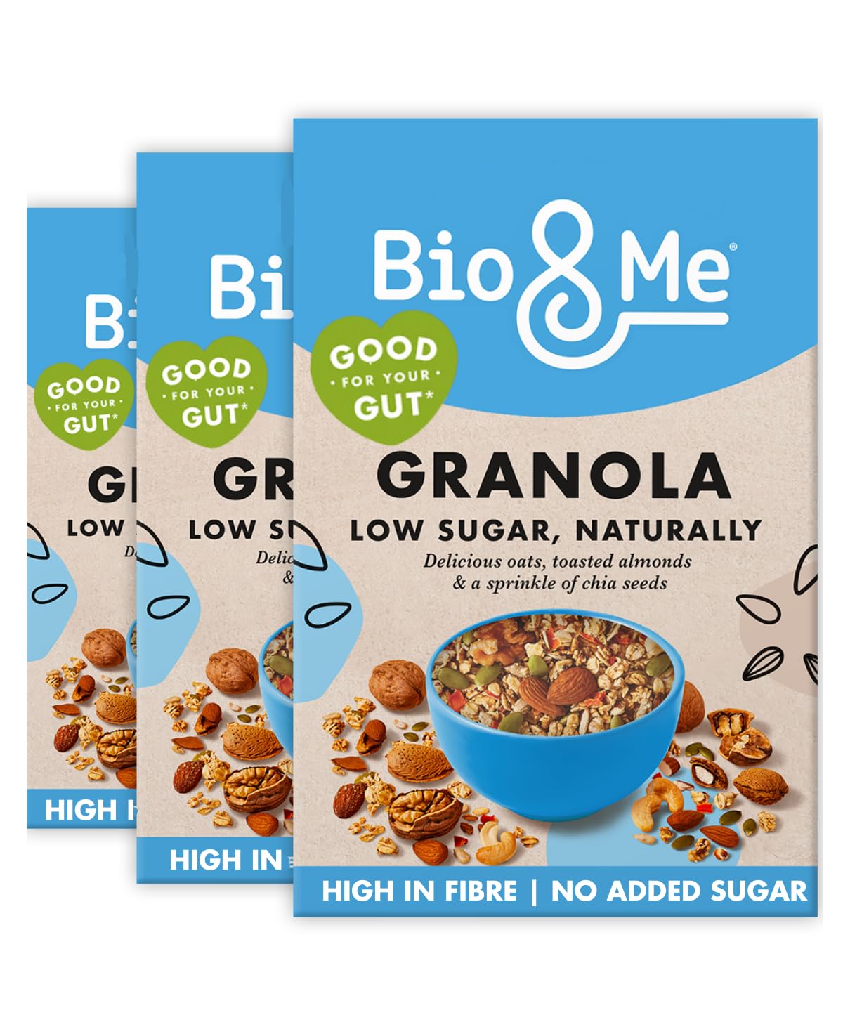 Bio&Me Low Sugar Granola 3-Pack (3 x 360g) ? Vegan, High Fibre, No Added Sugar, Gut-Loving Breakfast Cereal