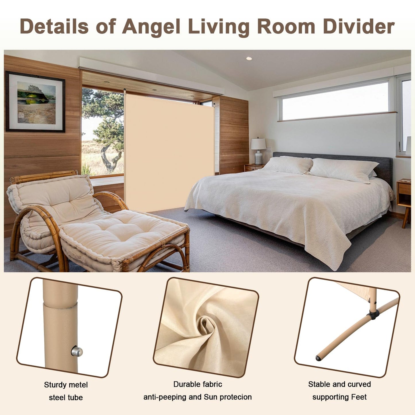 Angel Living 1 Panel Room Divider, Light Beige
