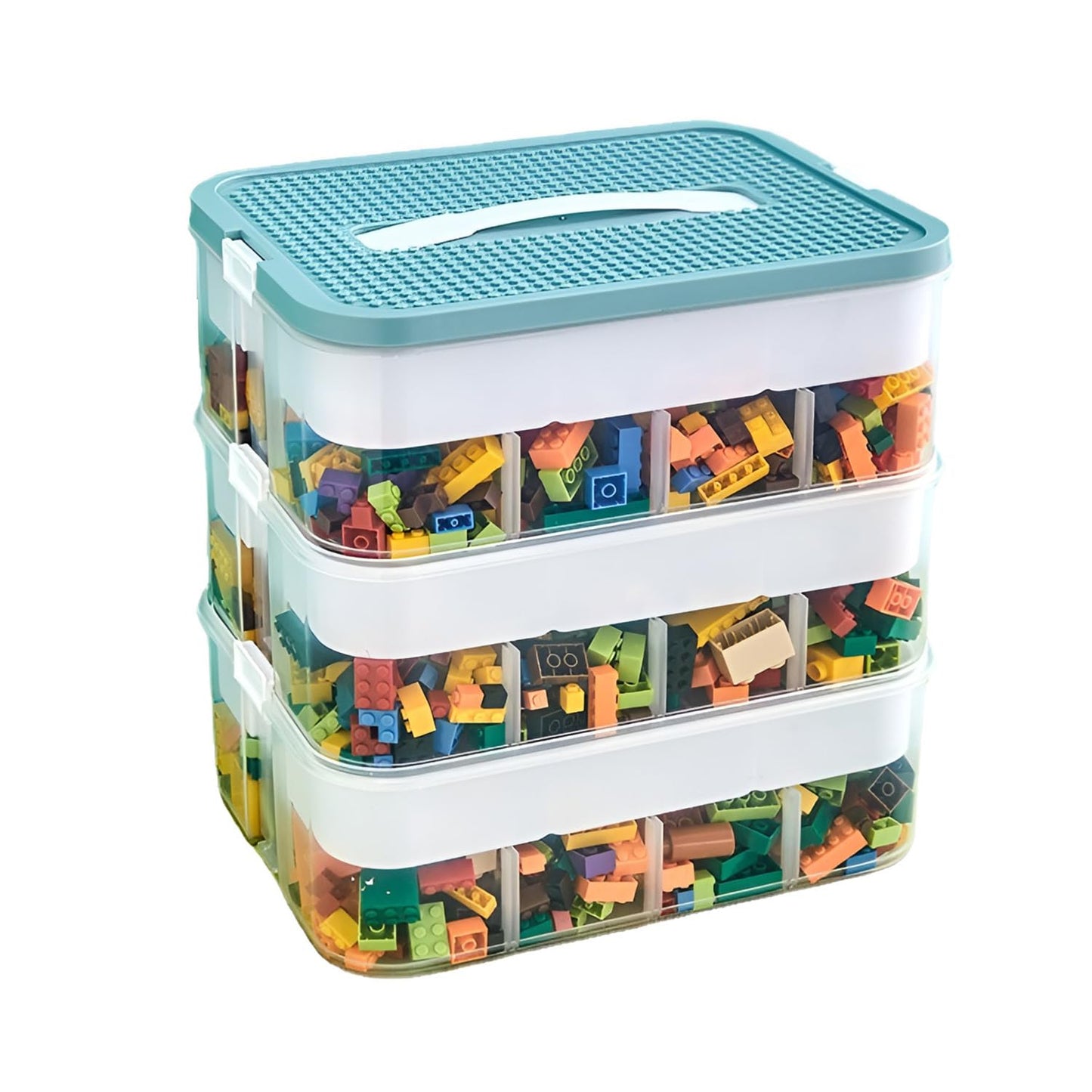 Storage Boxes,Kids Toy Lego Box,Stackable Toys Organizer with Lid,Handle,Plastic Multi Compartment Containers Chest Case for Storing