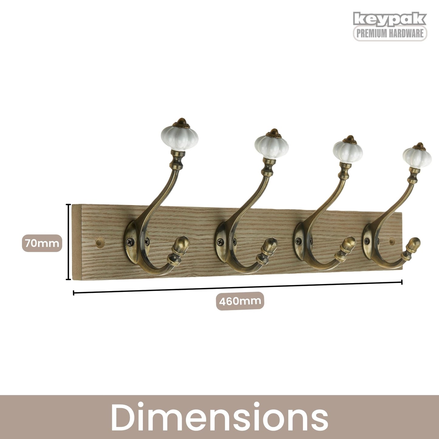 keypak Victorian Wall-Mounted Coat 4 Brass Hook 46 cm Wood Rail