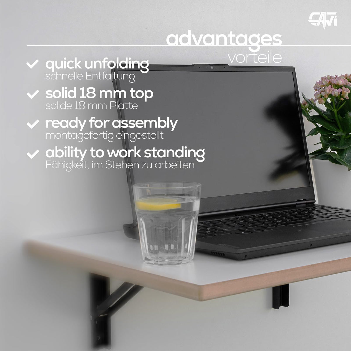 CAWI Sturdy Solid Wood Wall Folding Table: Space-Saving, Foldable Kitchen Table and Floating Desk, Laminated MDF Folding Table