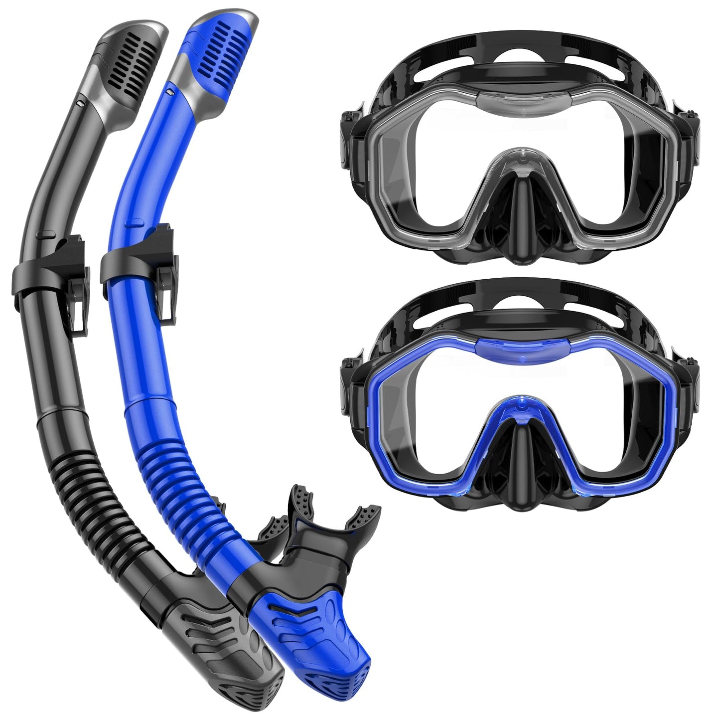 Lealinga Snorkel Set Adults 2Pack, Snorkel Mask Anti-Fog Panoramic View Diving Mask Dry Top Snorkel Kit with Travel Bag Diving Set for Snorkeling