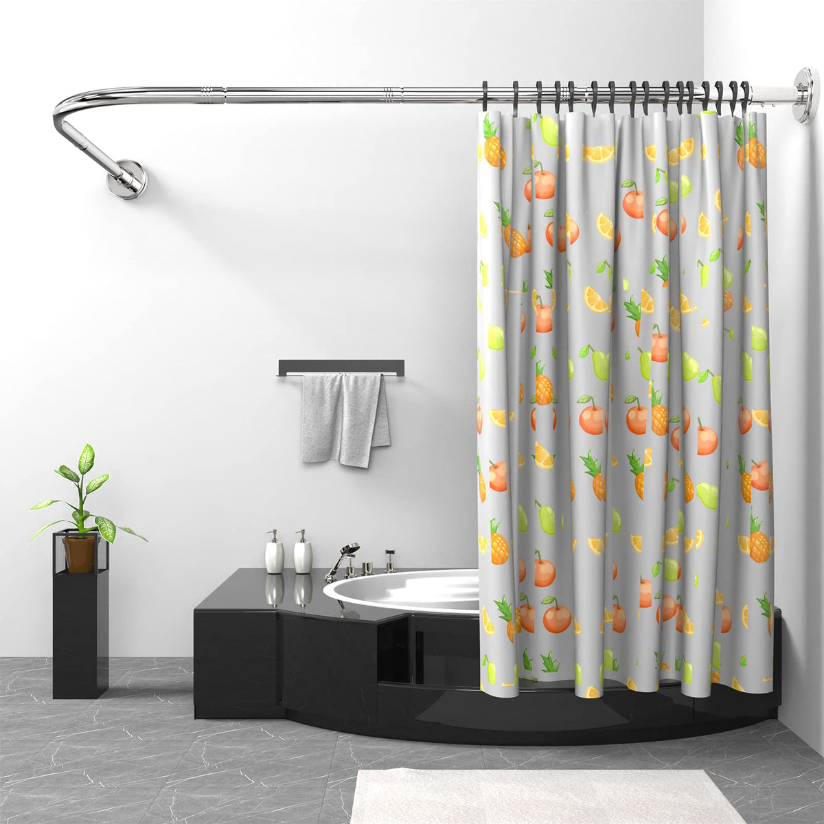 Misounda Shower Curtain Rail Rod L Shape, Adjustable Shower Curtain Pole 122-190 cm, Stainless Steel Curved Shower Rail,Hanging Shower Pole with