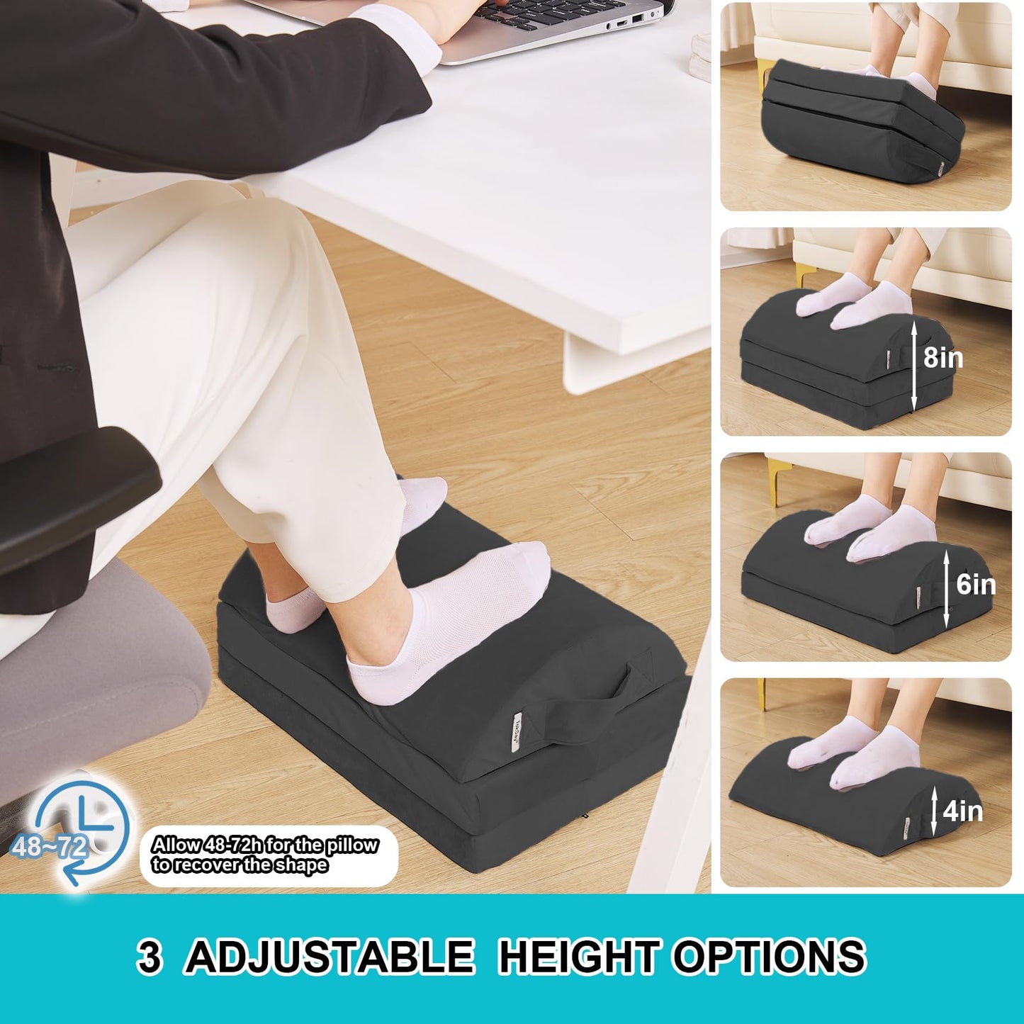 TokSay Under Desk Foot Rest, 3 Adjustable Heights, Foam Foot Stool (Black)