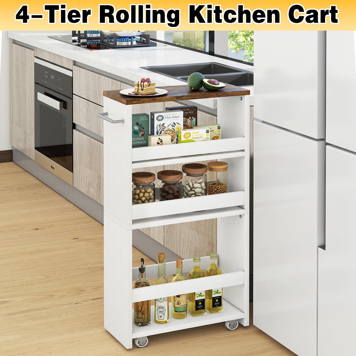 IBUYKE Slim Storage Cart Skinny Rolling Cart Utility Trolley WST005W