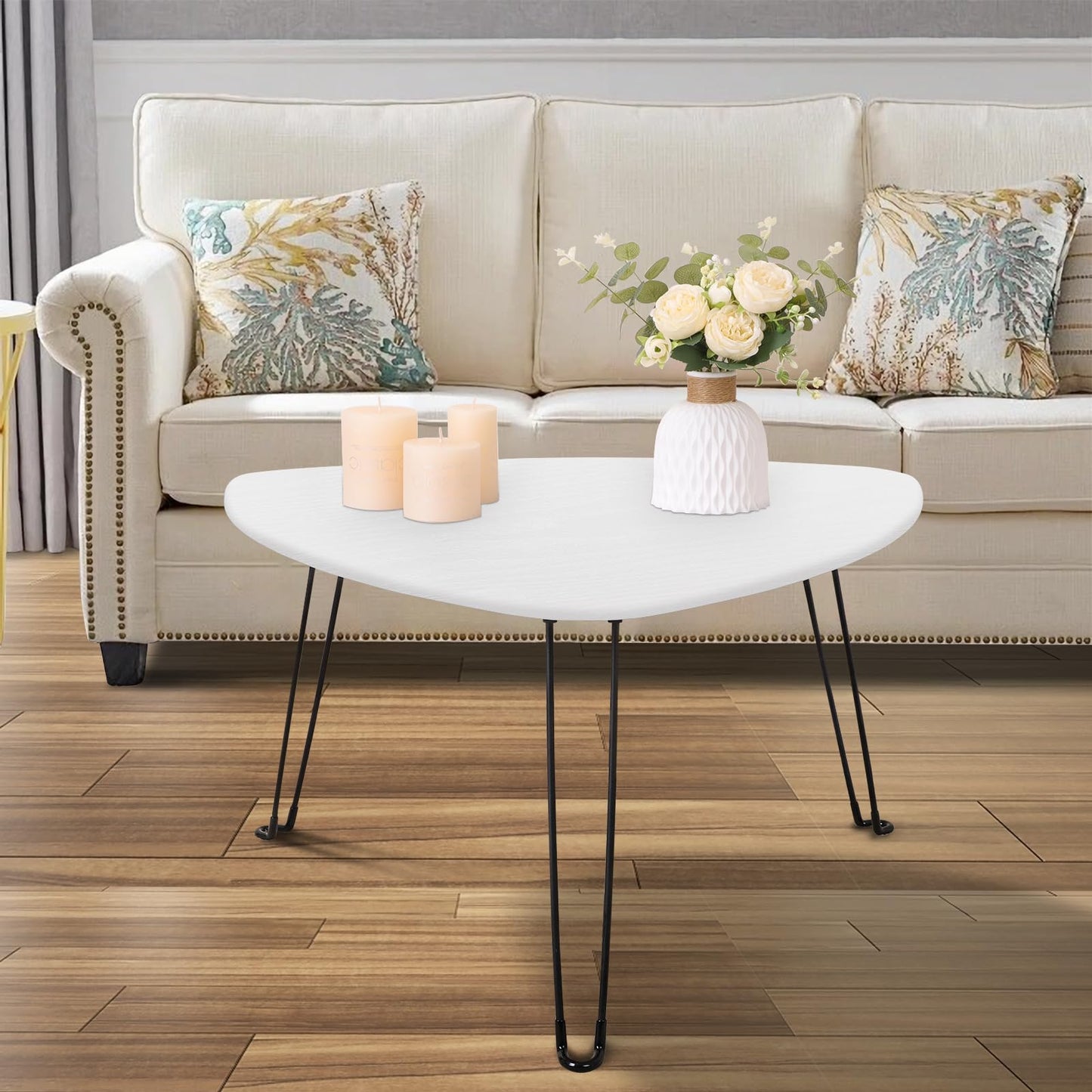 FEUFOAM Coffee Table for Small Spaces White Folding Wooden Triangle Center Sofa Tables Simple Design Droplet Coffee Table With Steel Legs Modern