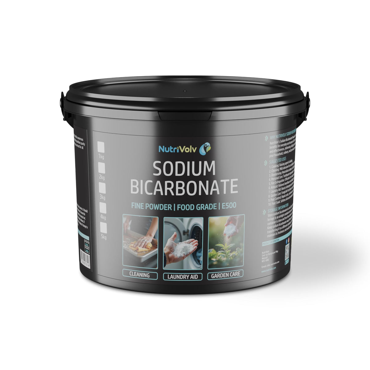 NutriVolv Sodium Bicarbonate (2.5kg Bucket) | Food Grade Baking Soda for Cooking, Baking, Home Cleaning, Teeth Cleaning & Bath Bombs | Fine Powder,