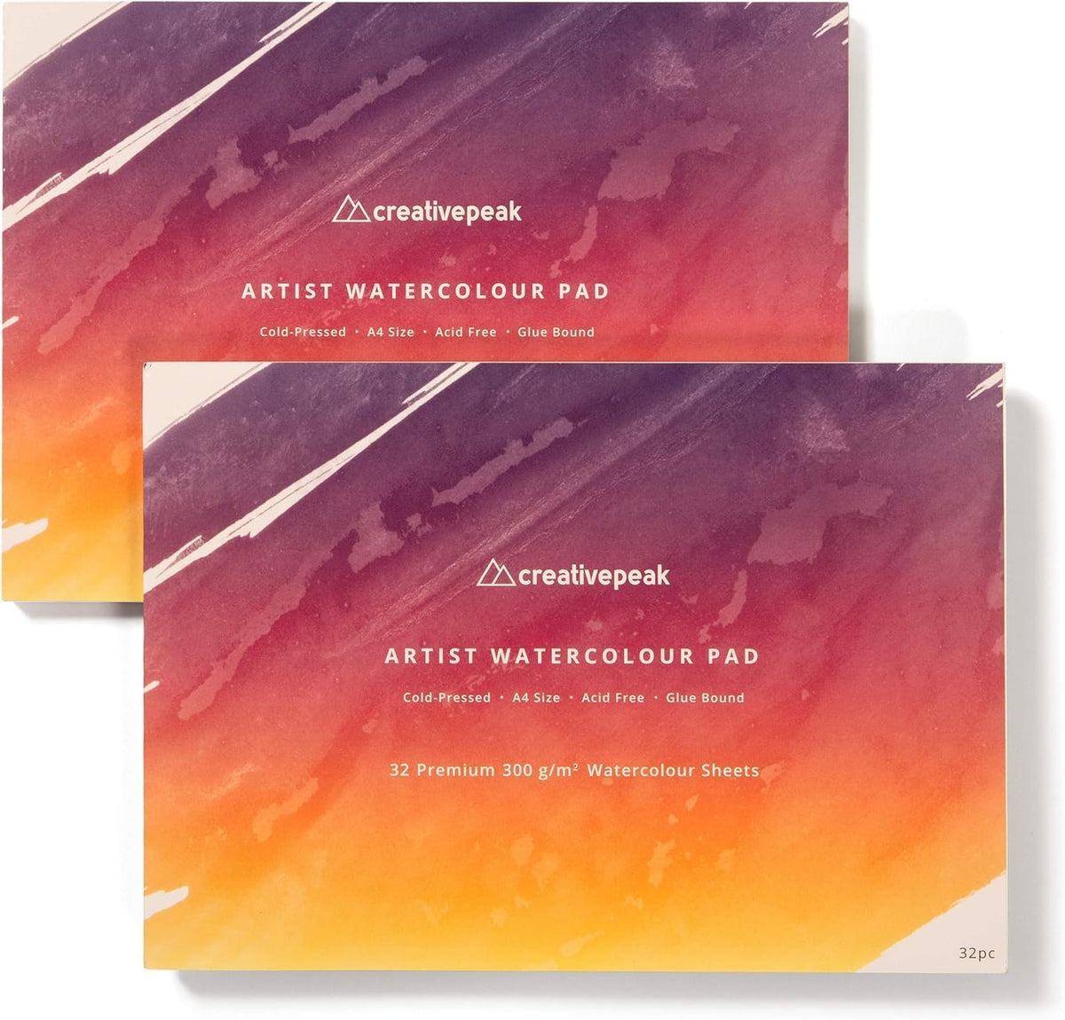 Watercolour Paper Painting Pad (64 Sheets, A4 Size (21x29.7cm), 2 PK) Premium 300 GSM Thick Professional Sketchbook for Mixed Media, Smooth & Slightly