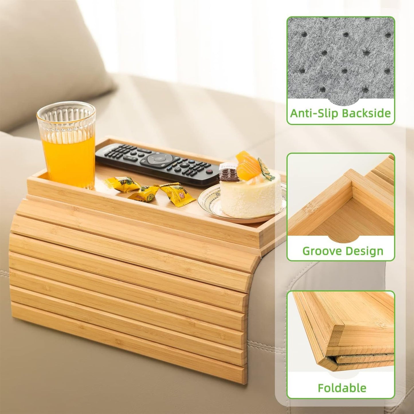 SHILIPAIJC Sofa Arm Tray, Armchair Tray Sofa Arm Table with Cup Mats