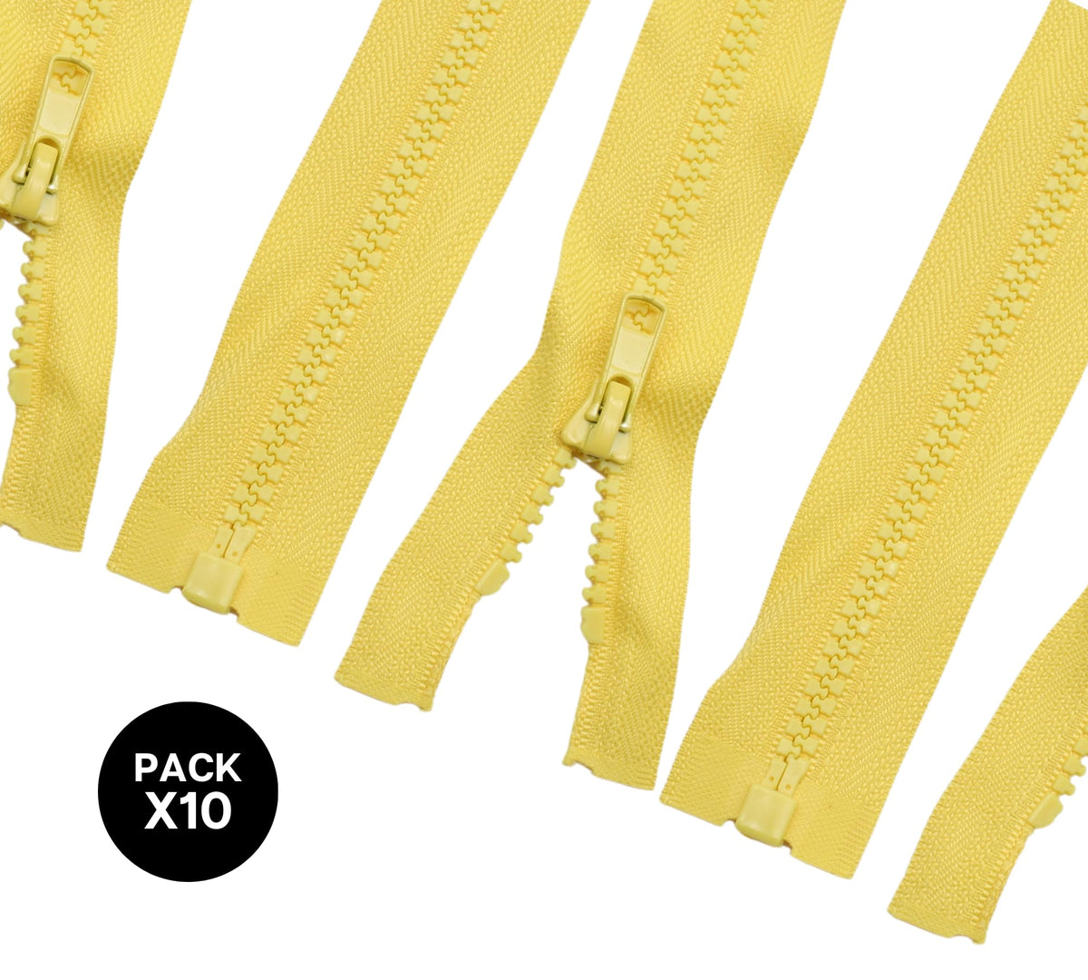 DOJA Barcelona | Open Zip Jacket | Pack 10 | 50 cm | Number 5 | Yellow | Zips by the Metre for Sewing | Zips for Jackets, Trousers, Bag, Jeans, Coat