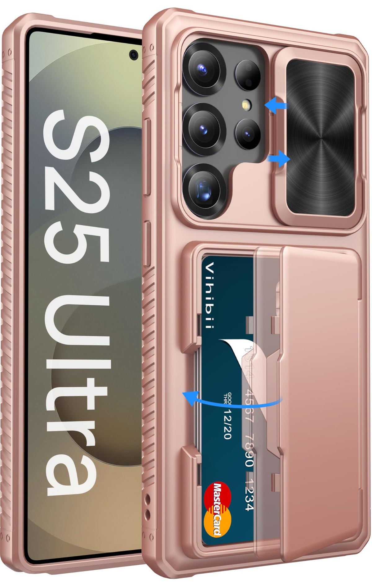 Vihibii for Samsung Galaxy S25 Ultra Case with Card Holder (4 Cards), [RFID Blocking] & Slide Camera Cover, Military Grade Drop Protection, Rugged
