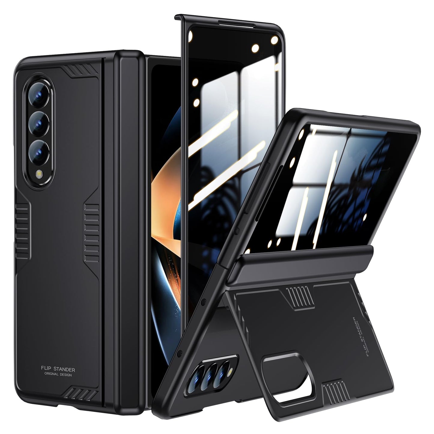 For Galaxy z-Fold-4 Stand Slim Case: [Privacy Screen Protector] [Hidden Kickstand] [Wireless charging] [Hinge Protection] Thin Lightweight Design