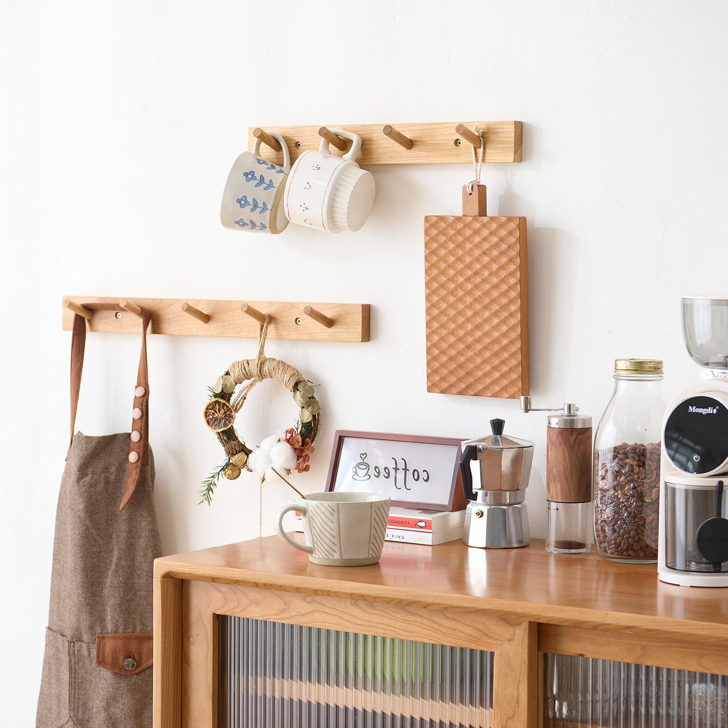 TREOAKWIS Coat Hooks Wall Mounted, 30cm Wooden Coat Rack with 3 Hooks