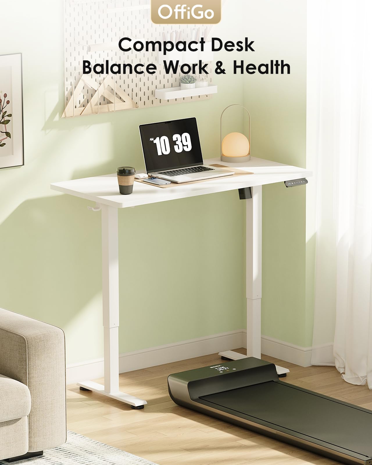OffiGo Standing Desk, Small Height Adjustable Desk with 3 Memory Heights