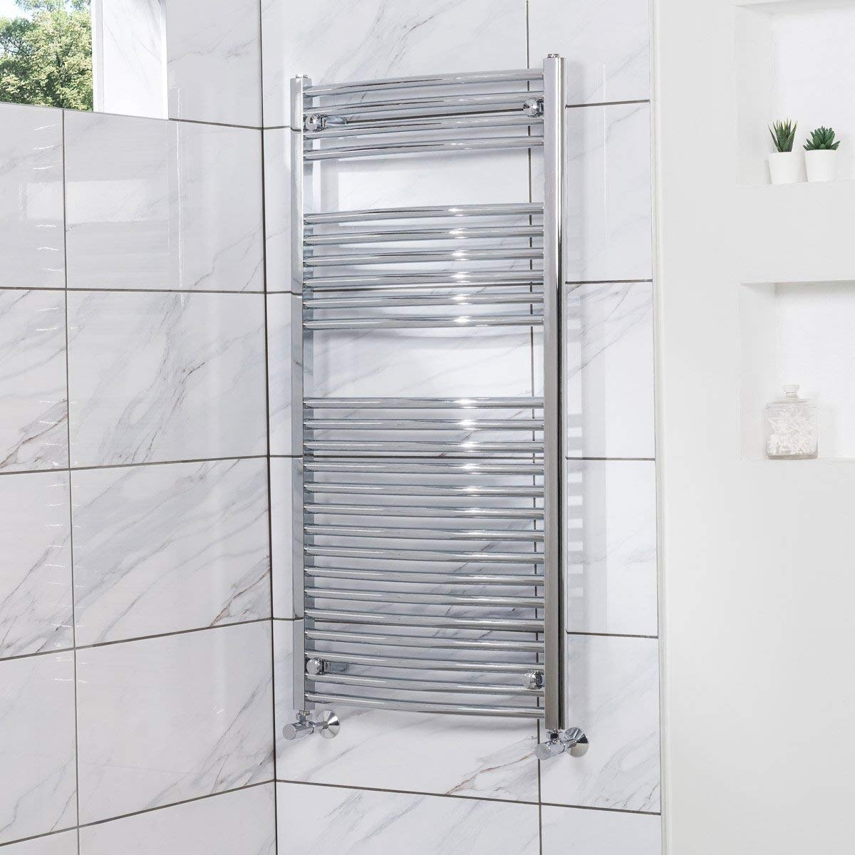 Warmehaus Curved Heated Bathroom Towel Rail Radiator 1200x600 Chrome