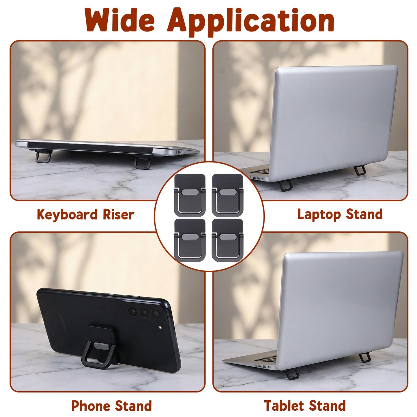 WJIAAA 4PCS Portable Keyboard Riser Self Adhesive Laptop Stand Black Mini Invisible Computer Feet for Desk Computer Keyboard Stand Laptop Holder with