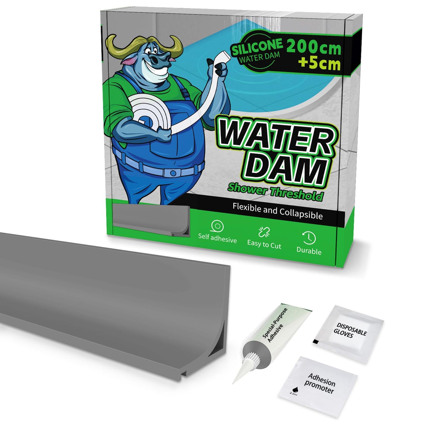 ALITAIYI Wet Room Floor Barrier for Shower,Adhesive Shower Water Barrier,Collapsible Silicone Shower Tray Sealing Strip Water Dam,Shower Floor Water