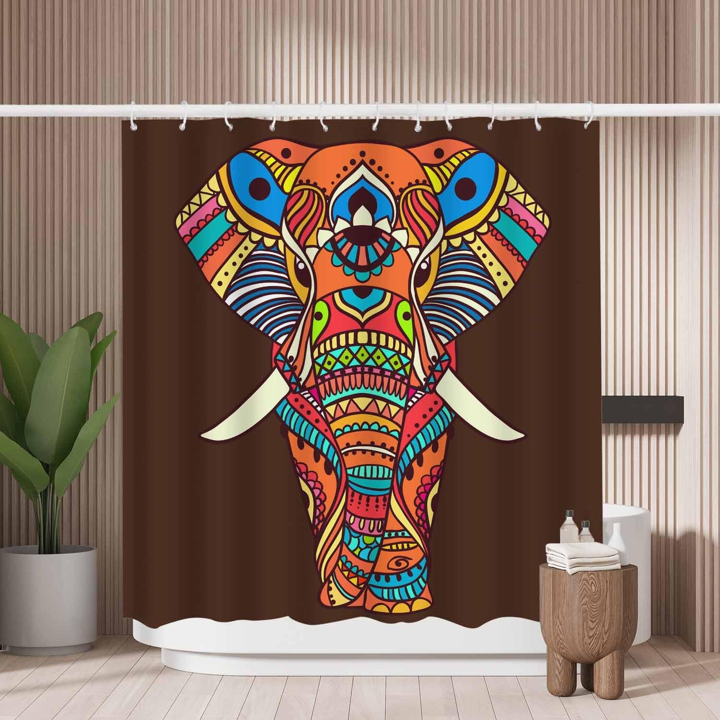 Woutay Shower Curtain Water Repellant Fabric Hand Drawn Elephant,Mould Proof Resistant,Polyester,Size 180x180CM