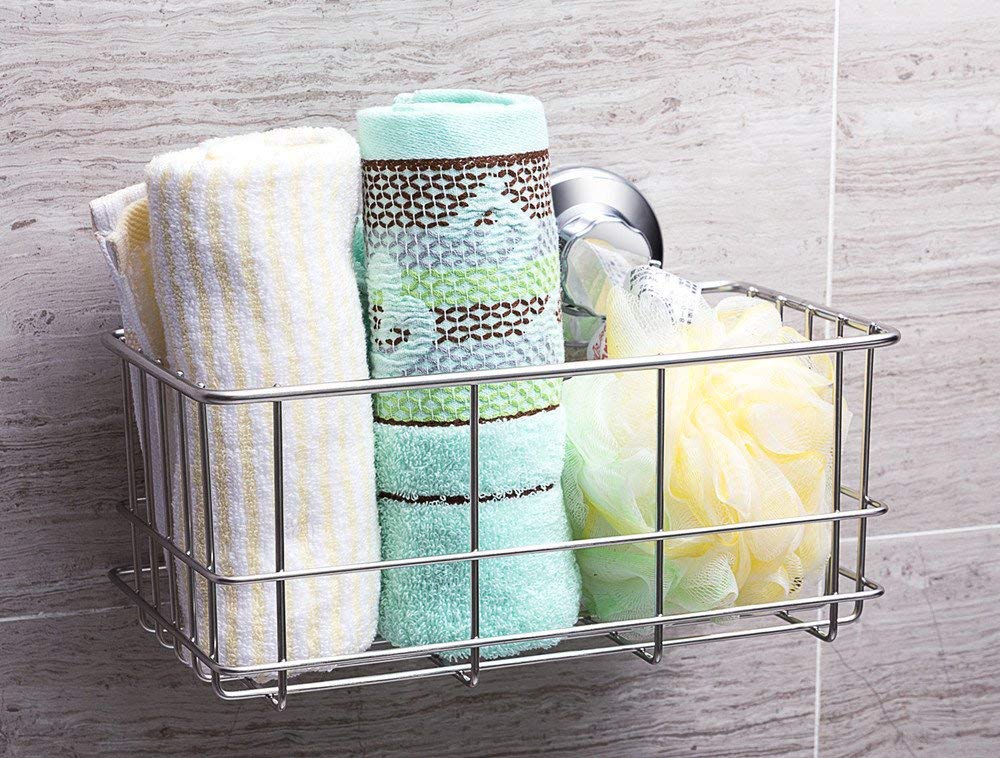 SANNO Suction Cup Shower Caddy Basket for Shampoo Combo Organizer Basket Stainless Steel Holder for Bathroom Storagepack of 2
