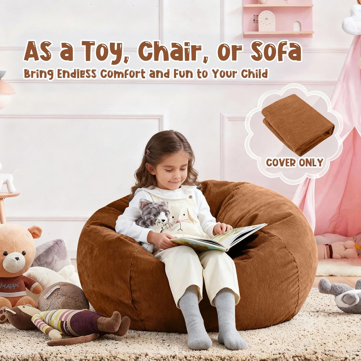 Nobildonna 3 ft Bean Bag Chair Cover (No Filler) for Adults and Kids 300L Extra Large Stuffed Animal Storage Bean Bag Washable Soft Premium Corduroy