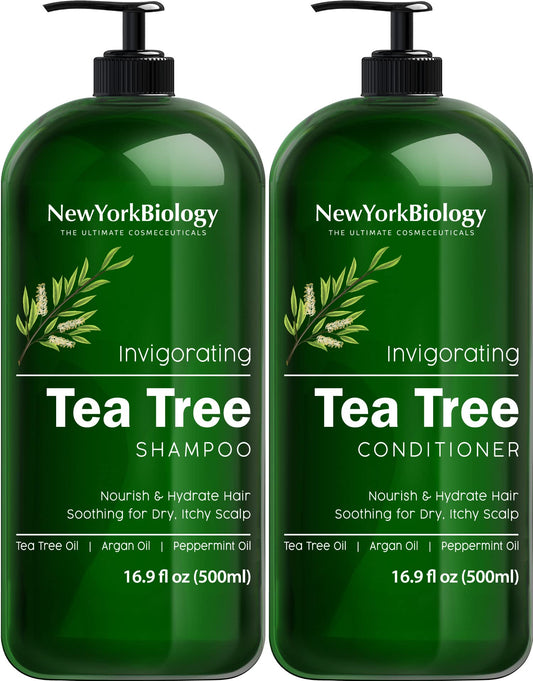 New York Biology Tea Tree Shampoo and Conditioner Set ? Deep Cleanser ? Relief for Dandruff and Dry Itchy Scalp ? Therapeutic Grade - Helps Promote