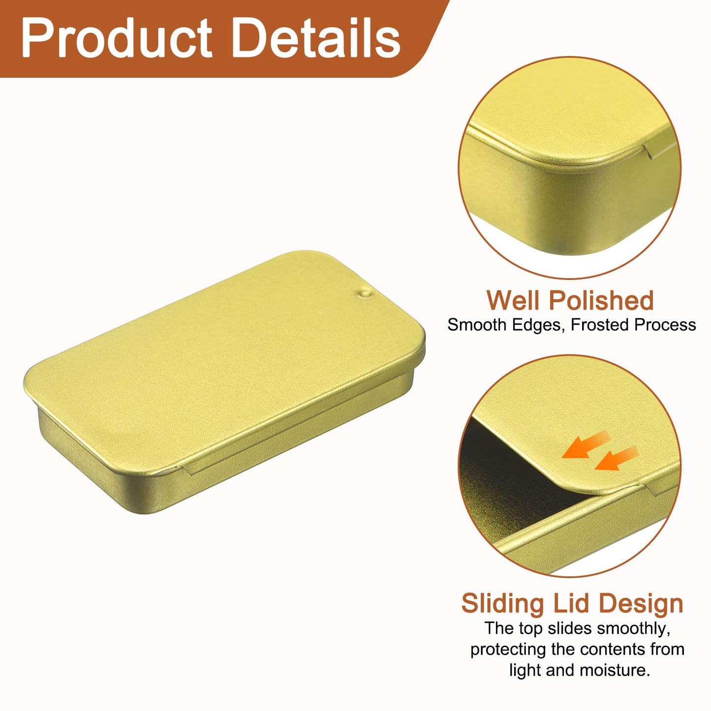 sourcing map 4 Pcs Metal Tin Box Container, 2.4x1.3x0.4 Inch Slide Top Tin Containers Empty Rectangular Storage Box Portable Mini Tin Case for Candy