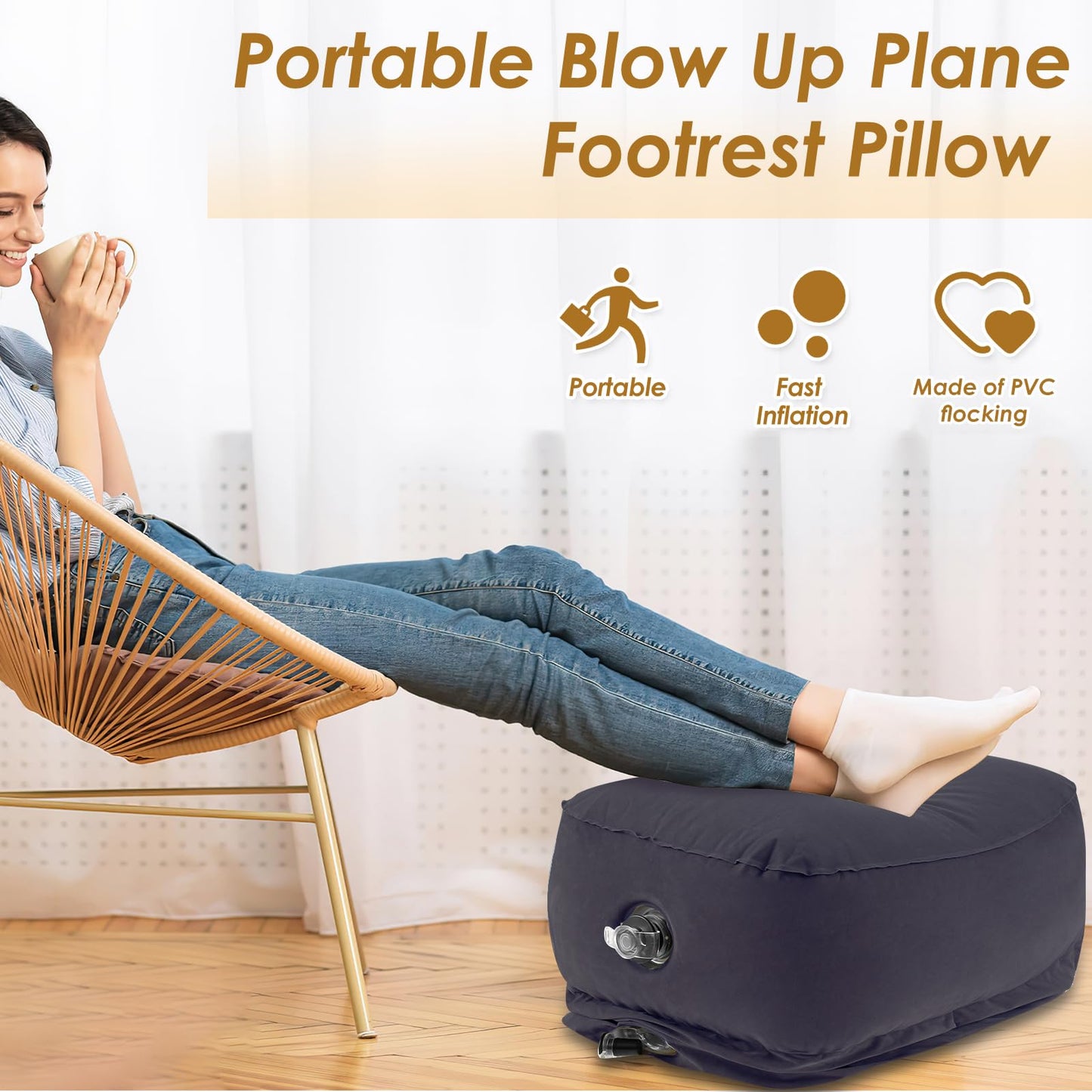 Airplane Footrest, Inflatable Foot Rest for Kids,3 Layer Height Adjustable Inflatable Airplane Foot, Toddlers Travel Bed Box