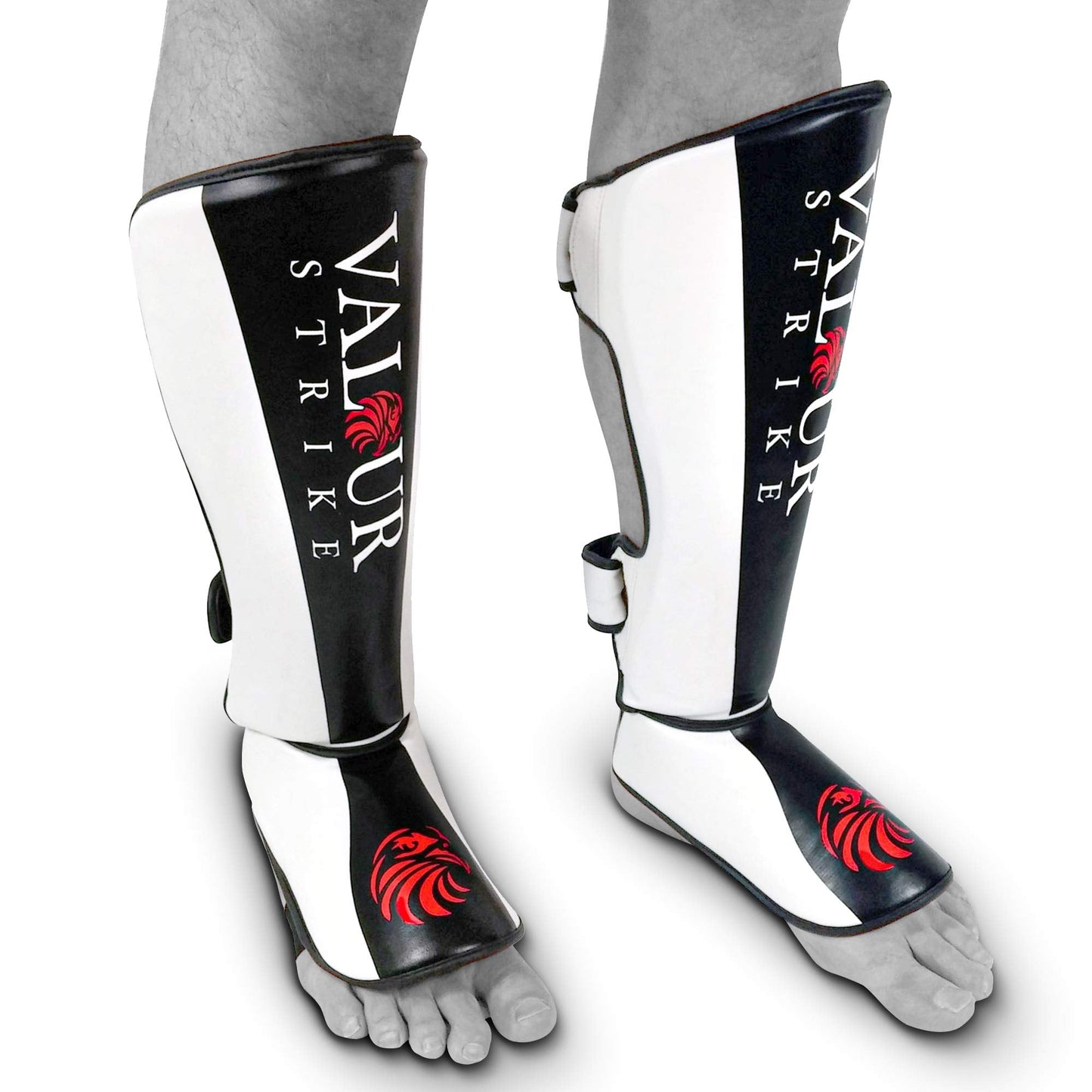 Valour Strike Shin Guards for Kickboxing Muay Thai MMA Karate Martial Arts Taekwondo or Kick Boxing | Sparring Pads to Guard Leg Foot & Instep |