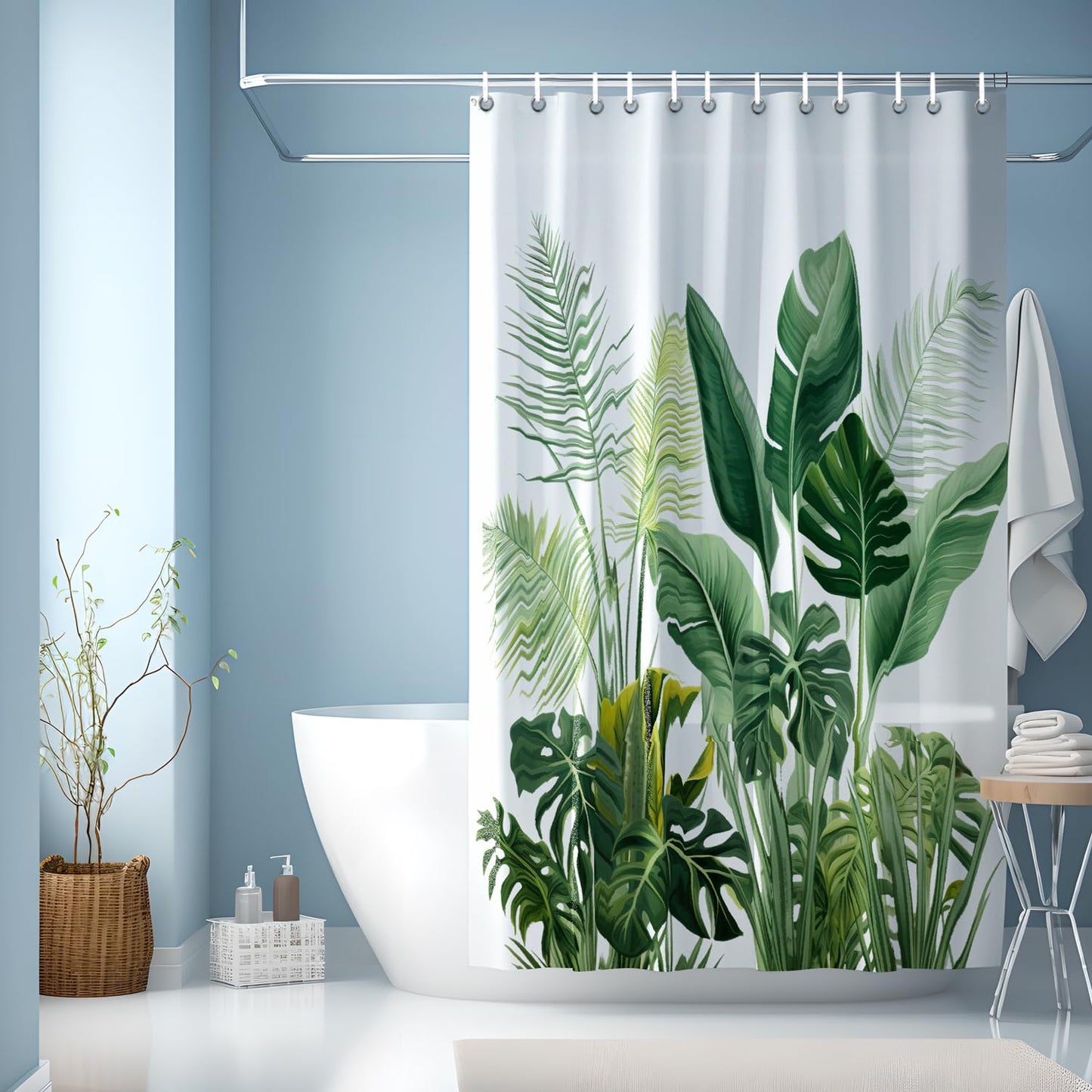 JINGYOU Shower Curtains Mould Mildew Proof Resistant, 3D HD Nature Green Leaves Bathroom Curtains, Weighted Hem with Metal Grommets, Washable Shower