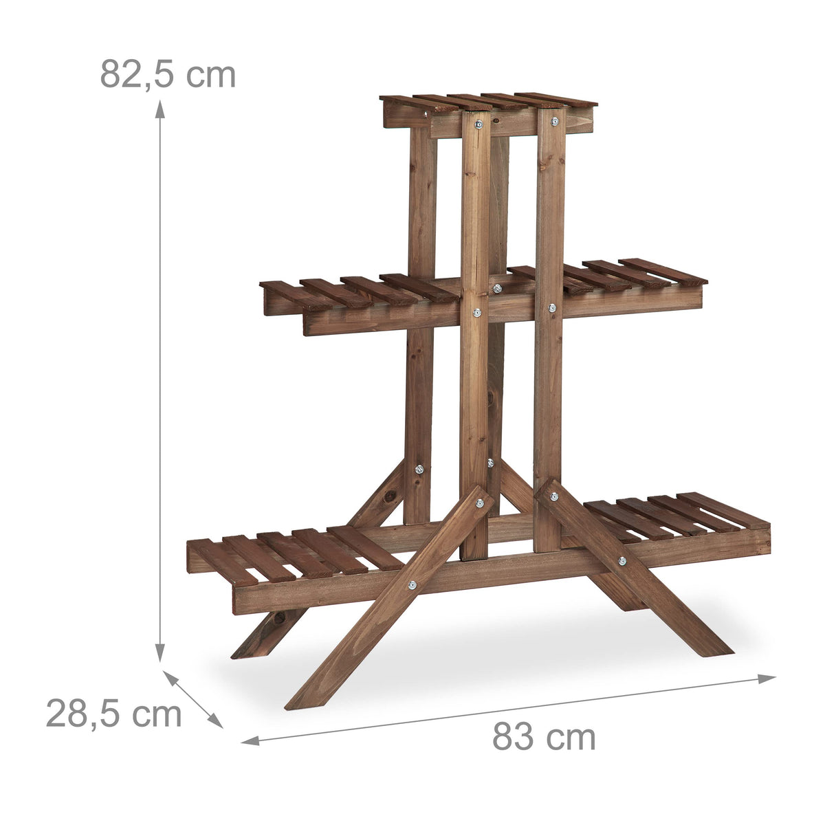 Relaxdays Flower Ladder Rack with 3 Tiers, Wooden, Flower Stand for Indoors, Multi-Tier, HxWxD: ca 82.5 x 83 x 28.5 cm, Dark Brown