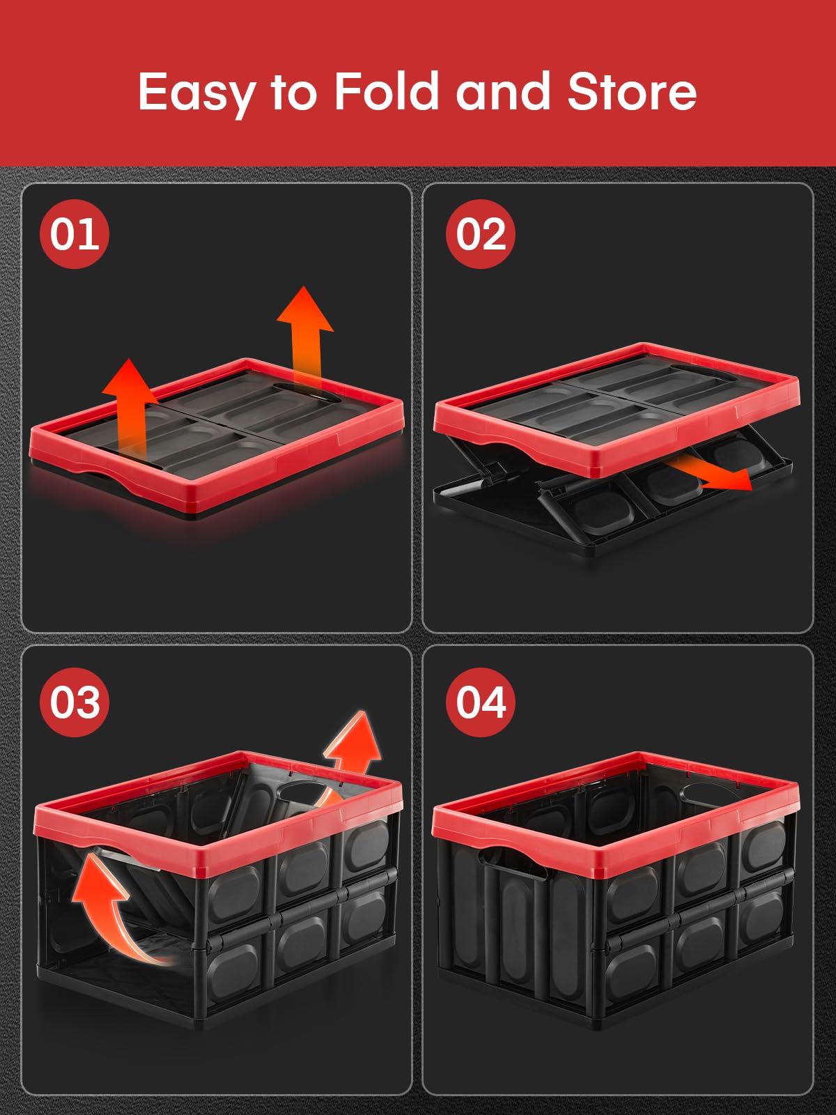 FOHERE Collapsible Storage Bins with Lids 3 Packs, 48L Stackable Crate
