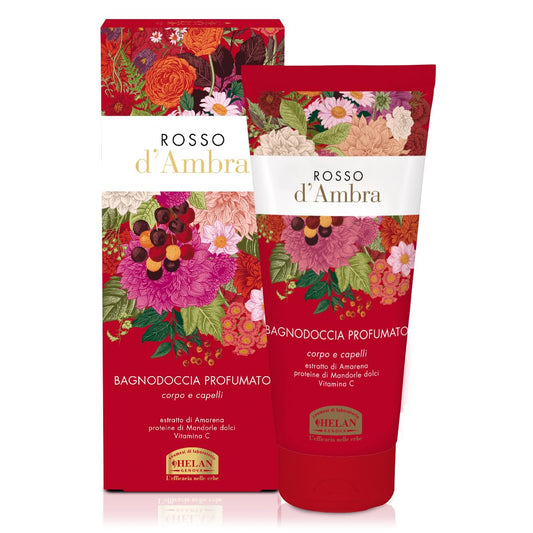Helan, Amber Red - Natural Body and Hair Shampoo and Bubble Bath, Scented and Nourishing Shower Gel with Vitamin C and Sweet Almonds, Gentle