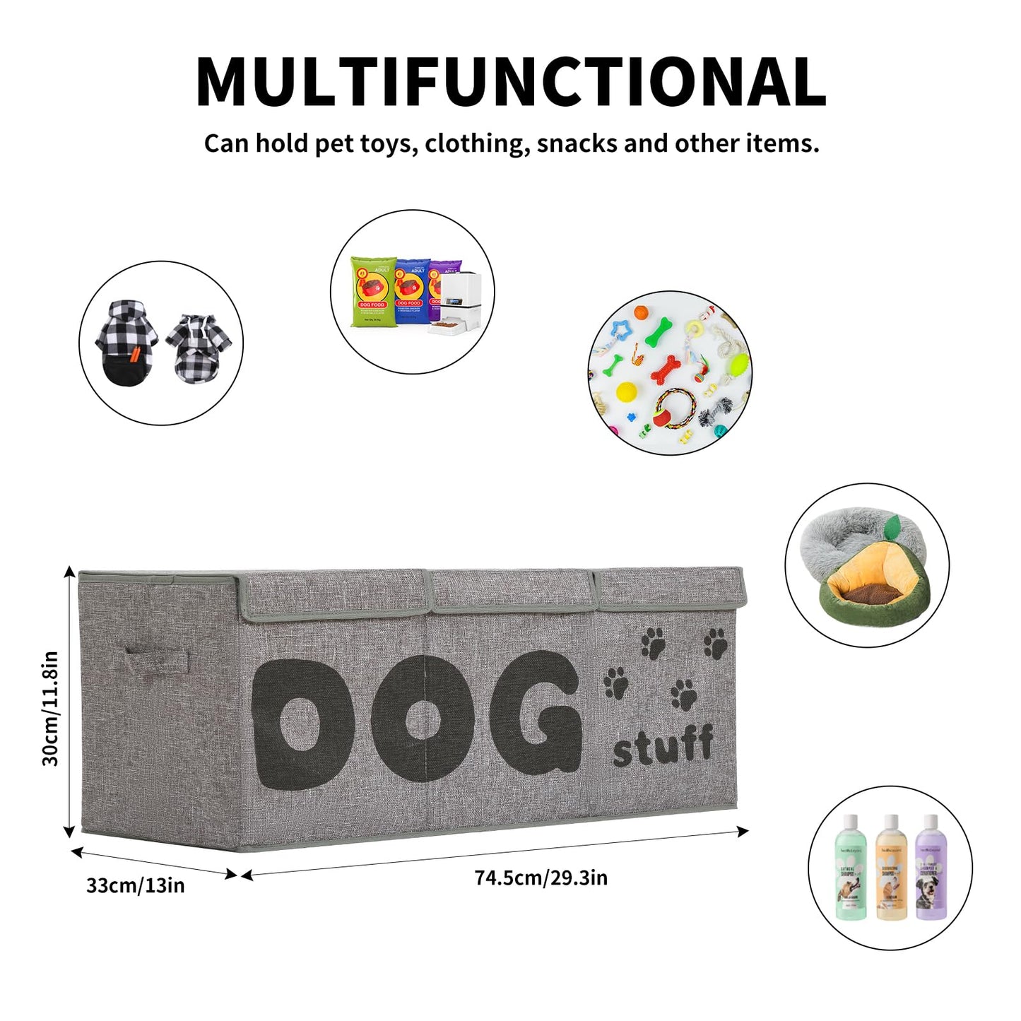 Qozary Dog Toy Storage Box - 3 Grids Large Dog Toy Basket and Storage Bin With Lid for Pet Supplies, Perfect To Keep Everything Organized