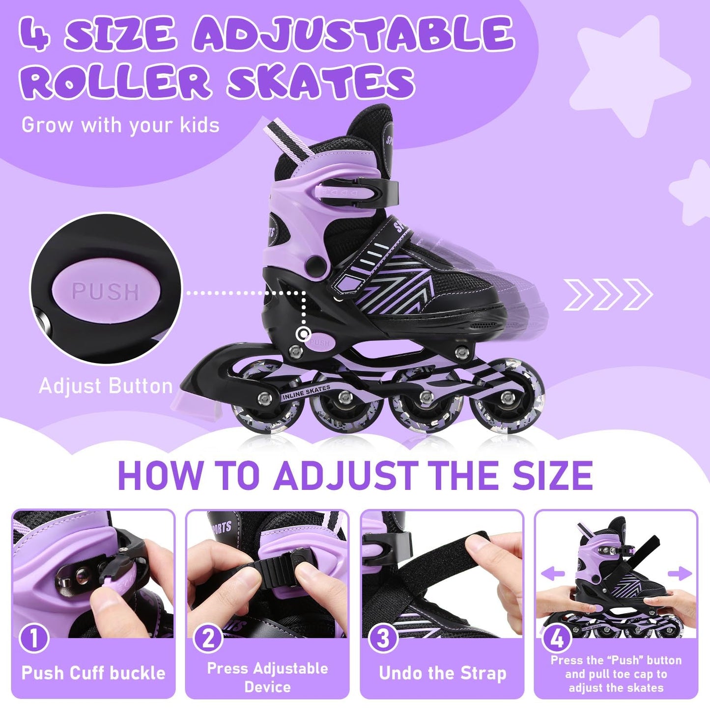 Kids Inline Skates for Girls Boys, Roller Skates Kids Adjustable with Light Up Wheels for beginners boys girls. (Small (UK 11-1))
