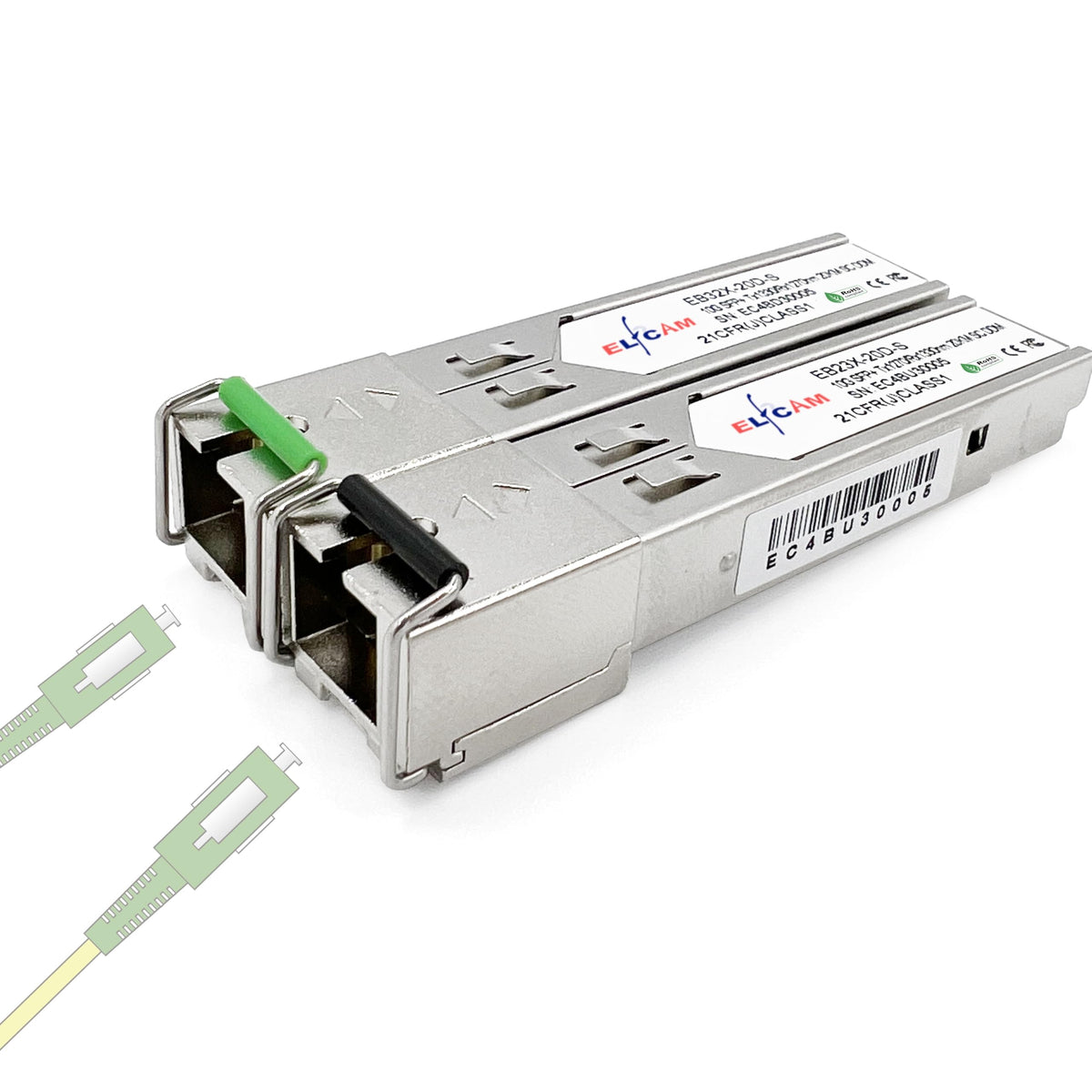 Elfcam - 1 Pair 10Gbps SFP+ BIDI Optical Fibre Transceiver Module, Support 10GbE/2.5GbE/1.25Gb, with Fibre Port SC Simplex Single Mode, Universial