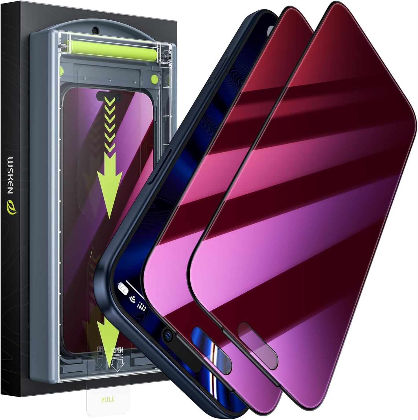 WSKEN for iPhone 17 Pro Max Privacy Screen Protector - [Anti Blue Light][Auto Dust-Elimination] 24?Anti Spy Purple Gradient Eye Protection Case