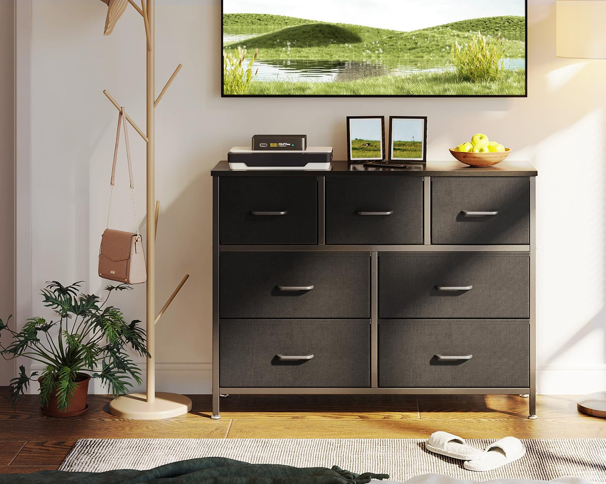 Coleshome Chest of Drawers Bedroom with 7 Drawers, Fabric Drawers, Black