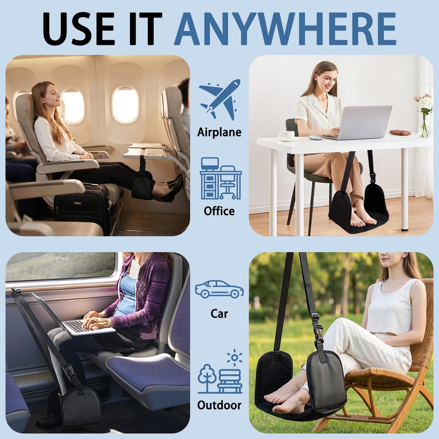 YANJINGSHE Foot Hammock Flight Adjustable 22x16cm Memory Foam Bamboo Board