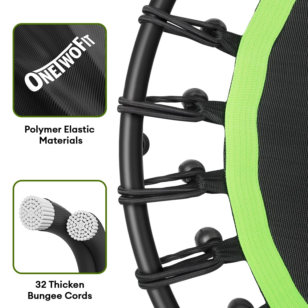 ONETWOFIT 42" Mini Trampoline, Rebounder Trampoline for Adults Silent Indoor Exercise Fitness Trampoline Bungee Rebounder Jumping Workouts 330LBS